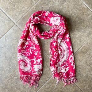 Pink and Cream Paisley Crinkle Scarf - Shawl